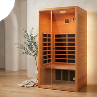 1 Person Extendable FAR Infrared Sauna for Home, Hemlock Wood Low EMF 6 Carbon Heaters Indoor Saunas with LED Lights, Bluetooth Speaker, Digital Control Panel, and Seating Bench — Studio Shot