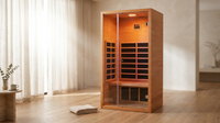 1 Person Extendable FAR Infrared Sauna for Home, Hemlock Wood Low EMF 6 Carbon Heaters Indoor Saunas with LED Lights, Bluetooth Speaker, Digital Control Panel, and Seating Bench — Lifestyle