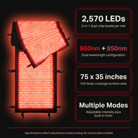 2026 Upgraded Dual Wavelength LED Beads 660Nm&850Nm Red Light Therapy Mat Full Body, Used to Face and Body Pain Relief Skin Health Personal Care, 75" X 35'' (Black) — Results & Stats