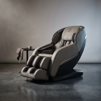4D Deluxe Gray and Black Zero Gravity and Space Saving Faux Leather Heated Massage Chair with Sl-Track and Bluetooth — Studio Shot