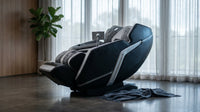 4D Deluxe Gray and Black Zero Gravity and Space Saving Faux Leather Heated Massage Chair with Sl-Track and Bluetooth — Lifestyle