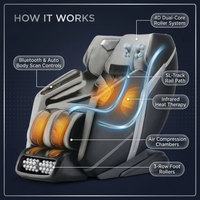 4D Deluxe Gray and Black Zero Gravity and Space Saving Faux Leather Heated Massage Chair with Sl-Track and Bluetooth — How It Works