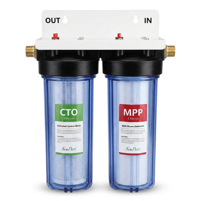 Whole House Water Filter System Built to Reduce Chlorine and Sediment, 2 Stage Filtration, 10" x 4.5", 1" NPT